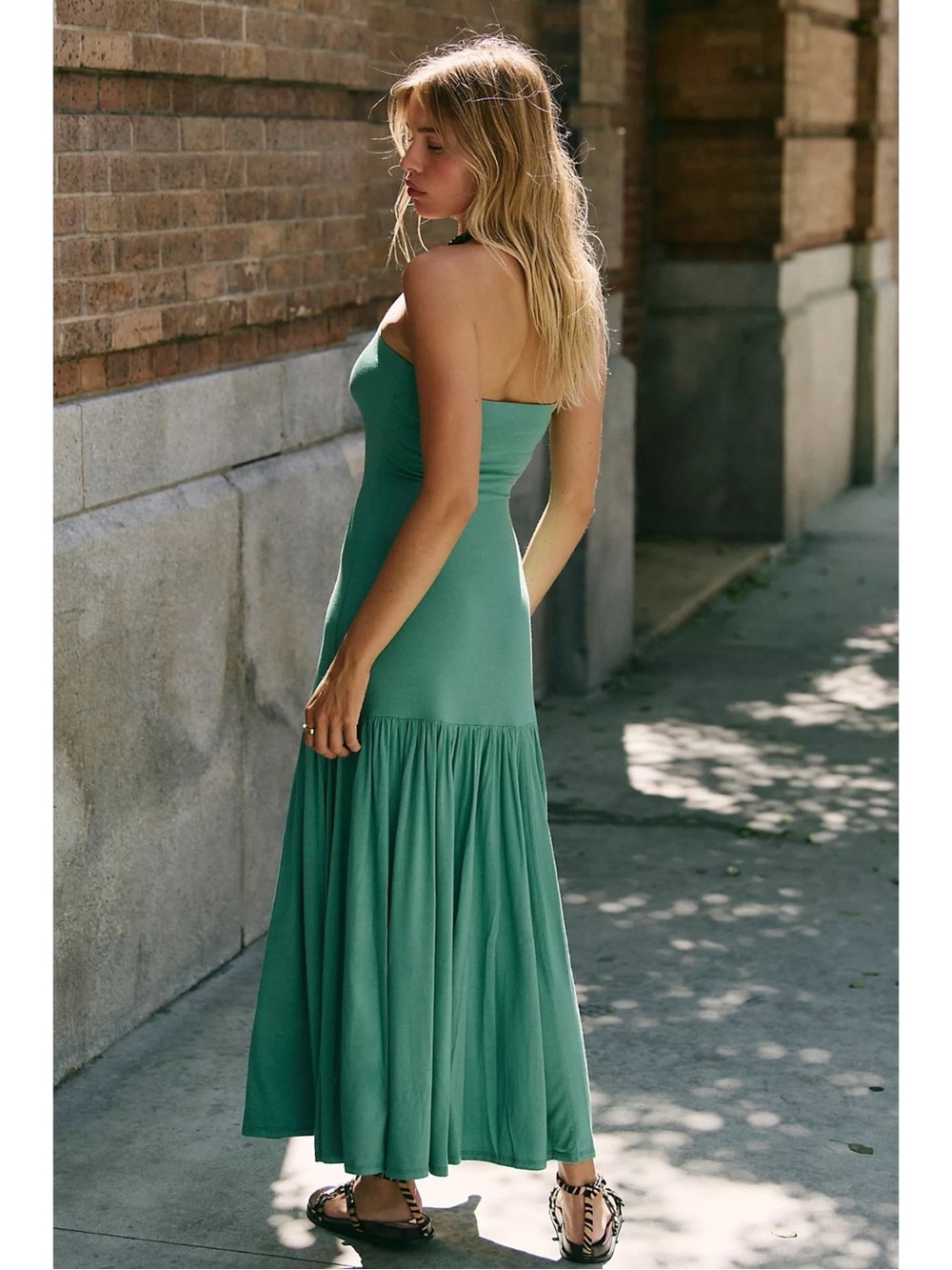 Free People Lara Strapless Tube Midi Dress in Jade Green Small NWT Summer 70s - Picture 5 of 12